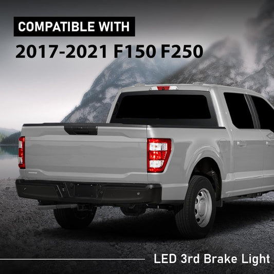 G-PLUS LED 3rd Third Brake Light w/Camera Tow Vision High Mount Fit Ford F250 F350 Super Duty 2017-2022 High Mount Stop Lamp, Red & Clear Lens Chrome Housing