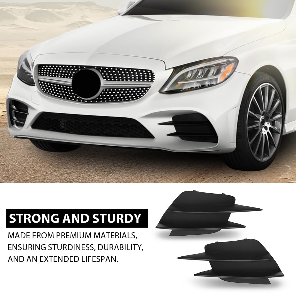 G-PLUS Pair Front Bumper Lower Grille Trim, Compatible with Benz C-Class AMG-Line 2019-2021 Facelift (W205, S205, C205, A205), LH Driver & RH Right 2PCS, 2058857202, 2058857302 Fog Light Cover