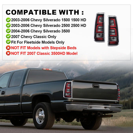 G-PLUS TAIL LIGHTS Compatible with Chevy Silverado 2003-2006,Tail Lamp w/Red Light Bar w/Wiring Harness,Clear/Black Left & Right Luces Traseras Rear Brake Lamps Assembly Faros Traseros