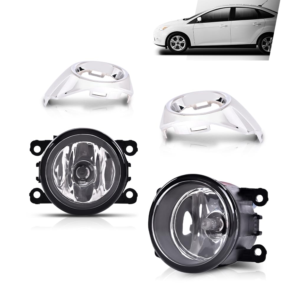 G-PLUS Fog Lights Compatible with Ford Focus 2012 2013 2014 Fit S SE SEL Titanium models LH & RH Fog Lamps with Chrome Fog Cover 4F9Z15200AA CP9Z17E810C CP9Z17E811C BM51-19953-AD BM51-19952-AD