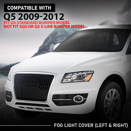 G-PLUS Pair Front Fog Light Cover Bezel, Compatible with Audi Q5 2009-2012, LH Driver & RH Passenger 2PCS, Gloss Black, 8R0807682A01C, 8R0807681A01C