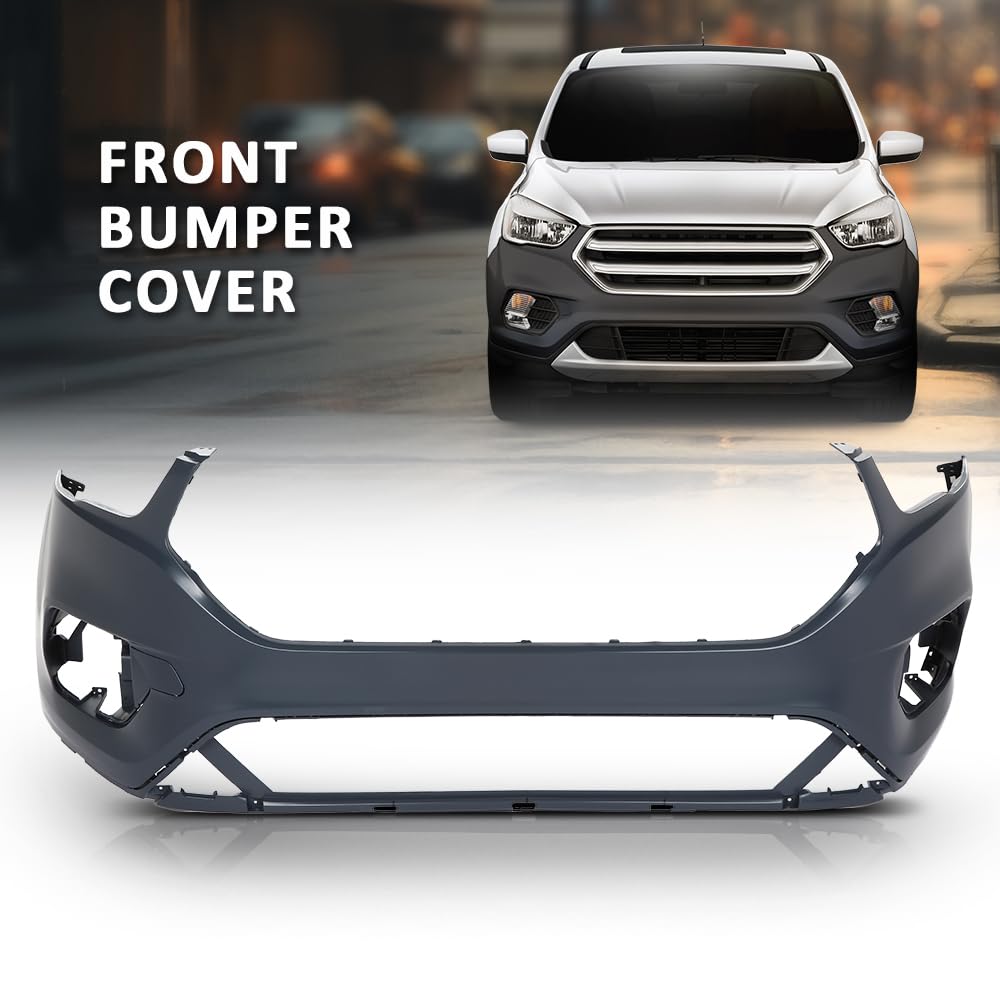 G-PLUS 1PC Front Bumper Cover w/Brackets Compatible with Ford Escape 2017 2018 2019, GJ5Z-17757-APTM, GJ5Z-17C947-AA, GJ5Z-17C947-AB, Black