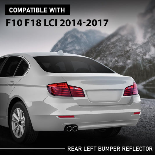 G-PLUS Rear Left Bumper Reflector, Compatible with BMW 528i/ 535d/ 535i/ 550i/ ActiveHybrid 5 Base 2014-2016 for Models W/o M Package, Driver Side, 63147318555, BM1184108