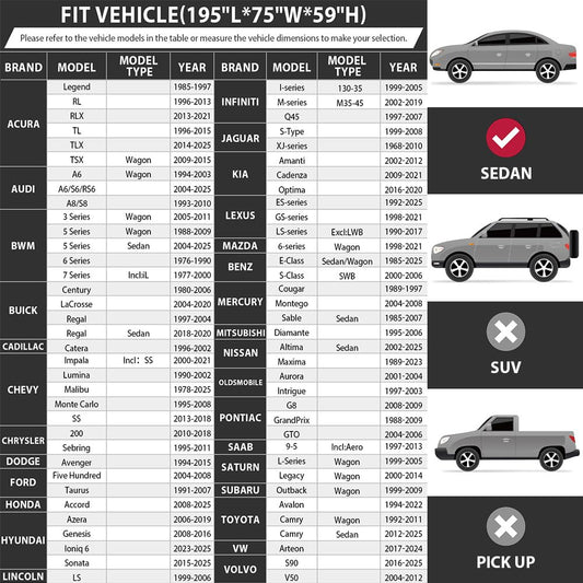 Heavy-Duty Car Cover Waterproof All Weather for Universal Sedan, Outdoor Rain Sun Snow UV Protection, Indoor Dust and Scratch Resistant 3XL (195 * 75 * 59 inch)
