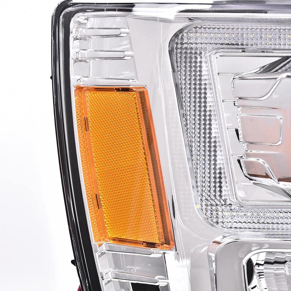 G-PLUS LED Headlights Assembly Fit Chevy Tahoe Avalanche Subarban 1500 2500 2007-2014 DRL Corner Turn Signal Headlamps Set Pair Left & Right Clear Lens Chrome Housing Amber Reflector,faros delanteros