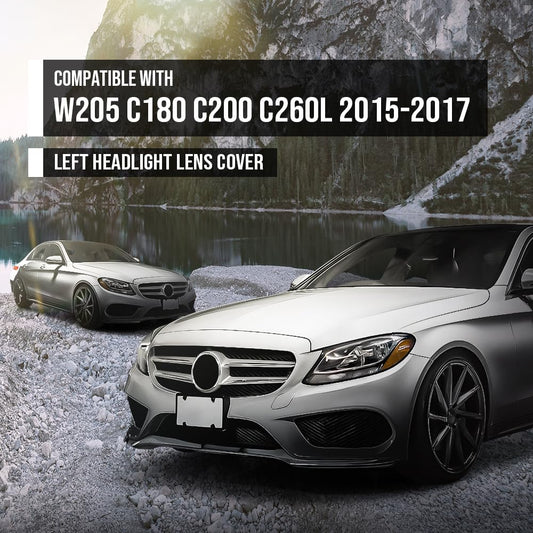 G-PLUS Headlight Lens Cover Compatible with Benz C-Class W205 2015-2017 A2059067303 Left Side Front Headlamp Lens Cover Clear
