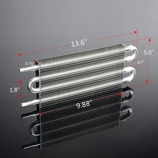 G-PLUS 4 Row AN6 Radiator Remote Aluminum Transmission Racing Oil Cooler + Oil Hose Mounting Kit Universal For Cars Trucks Silver