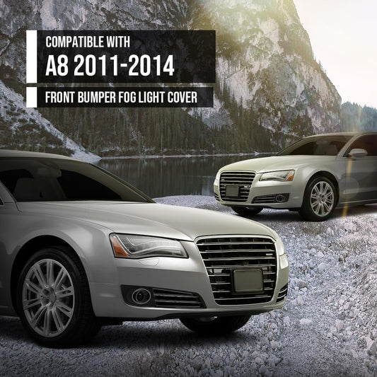 G-PLUS Front Bumper Grille Fog Light Cover Compatible with Audi A8 D4 2011 2012 2013 2014 4H0807679E, 4H0807680E Chrome Black