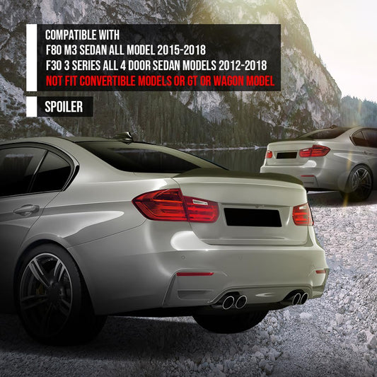 G-PLUS Rear Trunk Spoiler Wing Compatible with BMW F80 M3 Sedan All Model 2015 2016 2017 2018, Not Fit Convertible Models or GT or Wagon Model Gloss Black