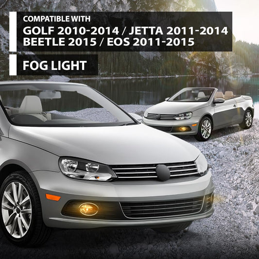 G-PLUS Fog Lights Front Bumper Lamps Pair Compatible with Volkswagen Golf Hatchback/Golf Wagon/Jetta Sedan/Jetta Wagon/Beetle/Eos 2010-2015 5K0941700G, 5K0941700B, 5K0941700 Black