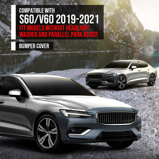 G-PLUS Front Bumper Cover Fascia Compatible with Volvo S60 V60 2019-2021 Fit Models without Headlight Washer and Parallel Park Assist 397964230, 36011940
