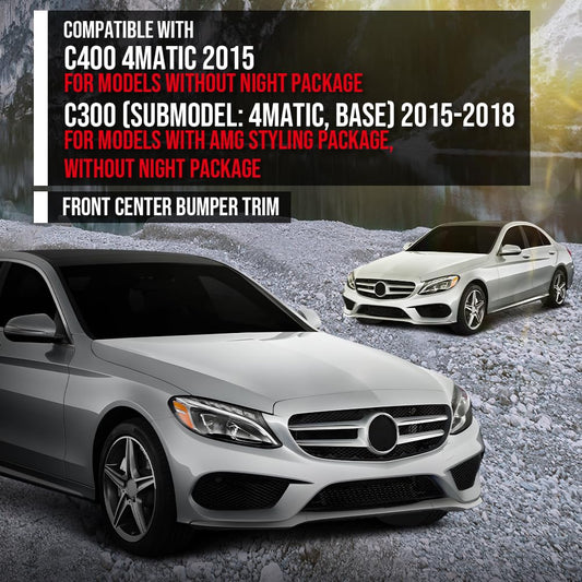 G-PLUS Front Center Bumper Trim Compatible with Benz C300 2015-2018 For Models With AMG Styling Package, Without Night Package 2058851574, MB1044111 Silver