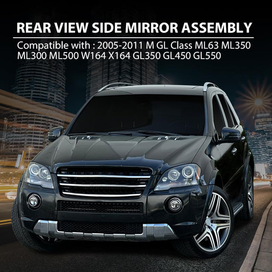 G-PLUS Rear View Side Mirror w/Blind Spot Driver and Passenger Side Compatible with Benz M GL Class ML63 ML350 ML300 ML500 W164 X164 GL350 GL450 GL550 2005-2011 1648105193 1648104693 Black