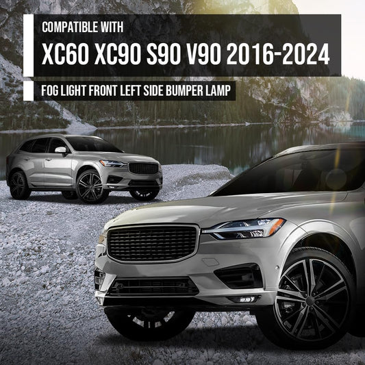G-PLUS Left Side Front Bumper Fog Light Fog Lamp Compatible with Volvo XC90 XC60 S90 V90 2016 2017 2018 2019 2020 2021 2022 2023 2024 31395865 Black