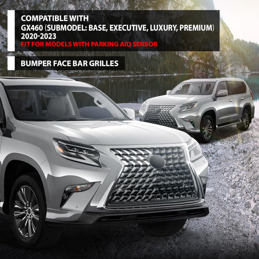 G-PLUS Front Bumper Grille for Lexus LX GX460 2020-2023 Gray Front View