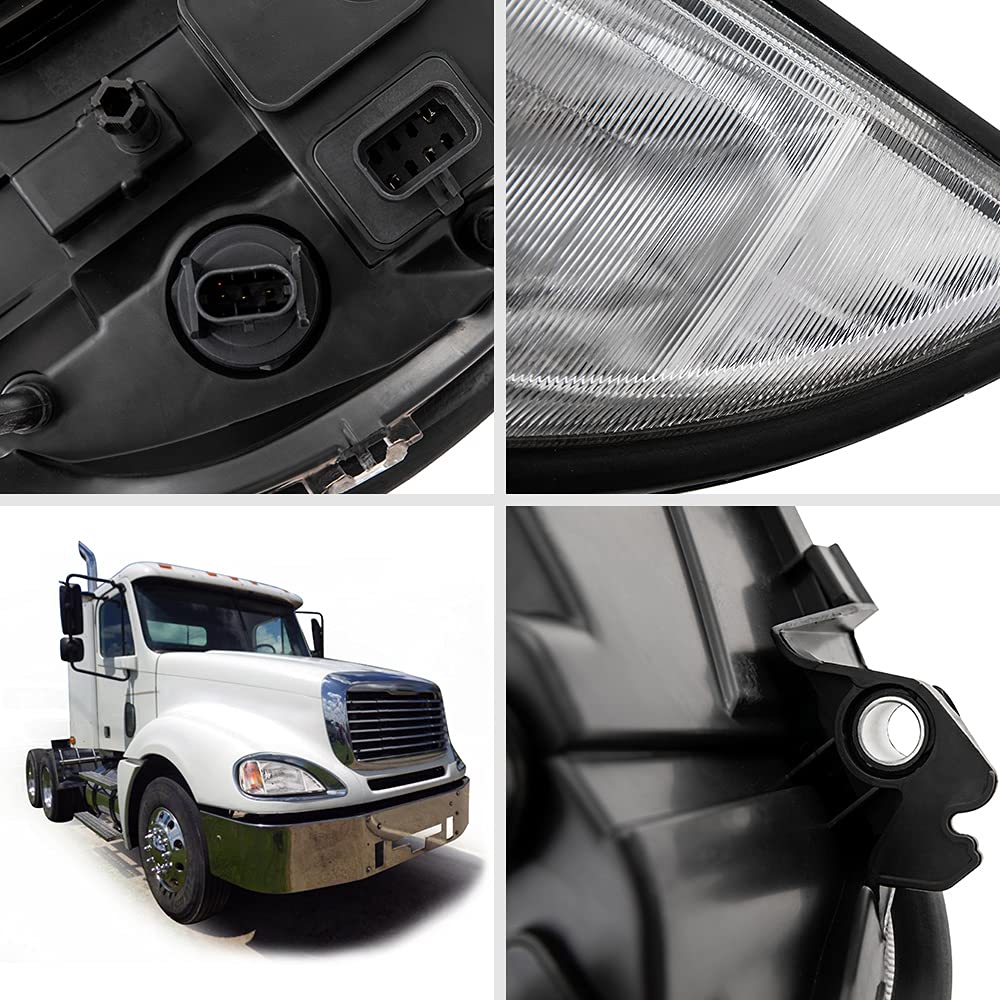 G-PLUS Headlights Assembly, Compatible with 1996-2004 Freghtliner Columbia Right Bumper Headlamps, Clear Lens Chrome Housing Amber Reflector,faros delanteros