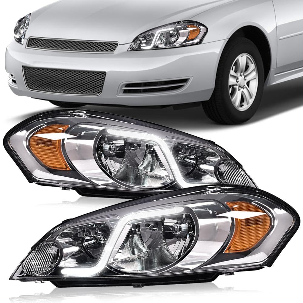 G-PLUS LED Headlights Assembly Fit Chevy Monte Carlo 2006 2007/Chevy Impala 2006-2013/Chevy Impala Limited 2014-2016 DRL Corner Headlamps Clear Lens Chrome Housing Amber Reflector,faros delanteros