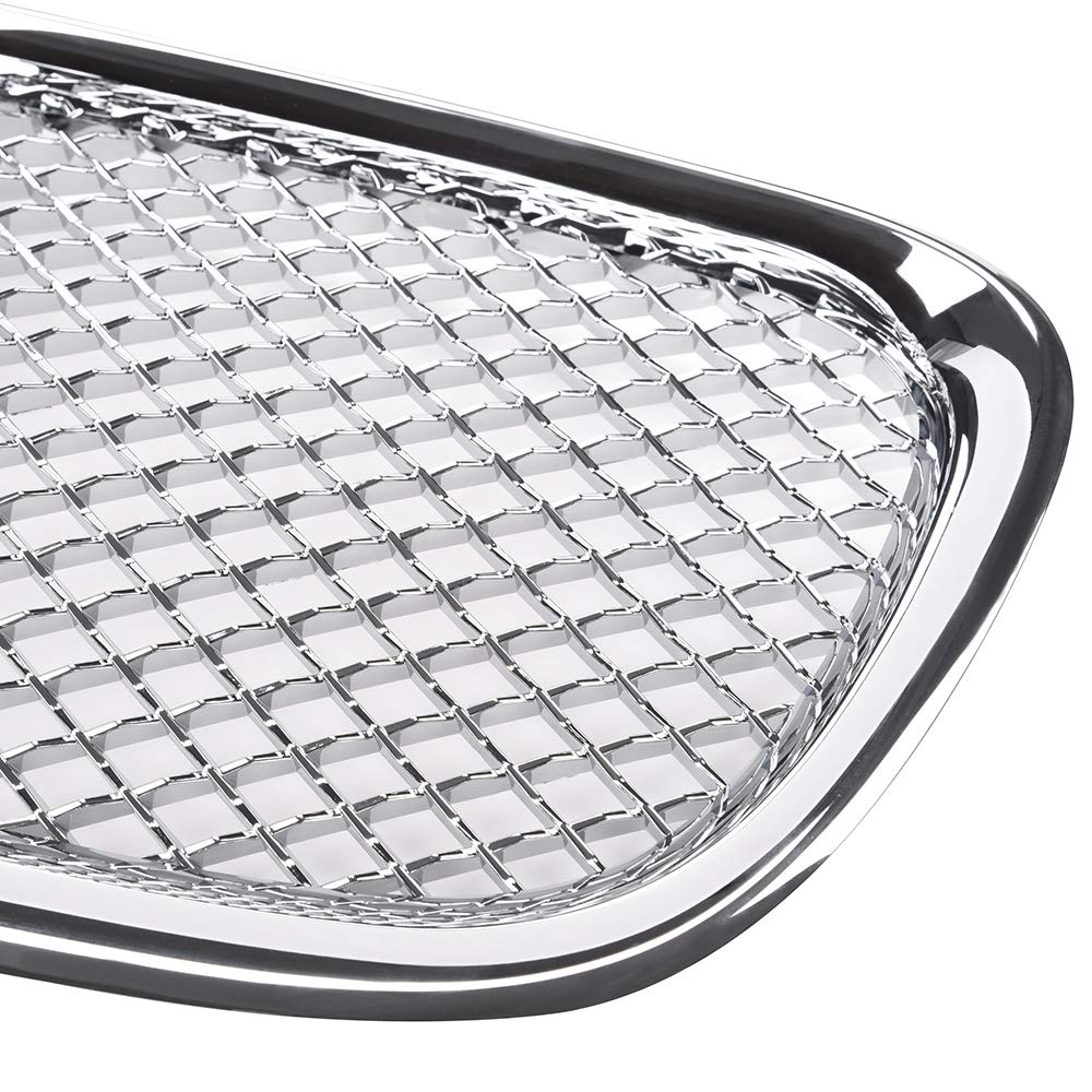 Chrome Silver Front Upper Grille Front Center Grill Assembly Compatible For Jaguar XF XFR 2012-2015