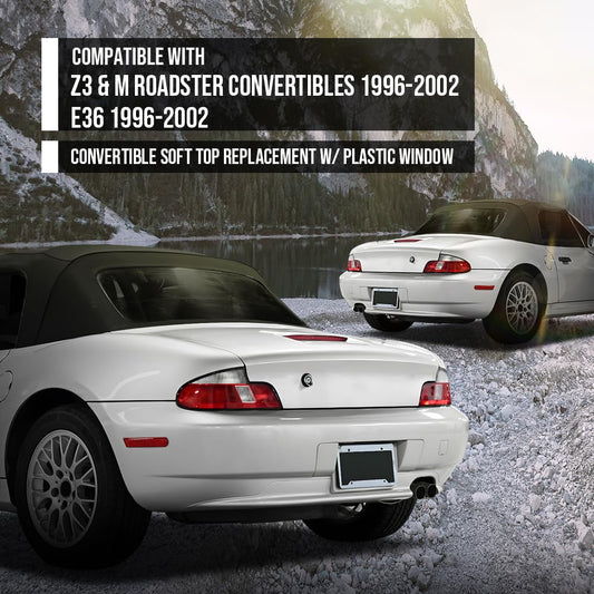 G-PLUS Convertible Soft Top Plastic Window Heated Glass Window Compatible with BMW Z3 & M Roadster Convertibles 1996-2002 Fit BMW E36 1996-2002 Black