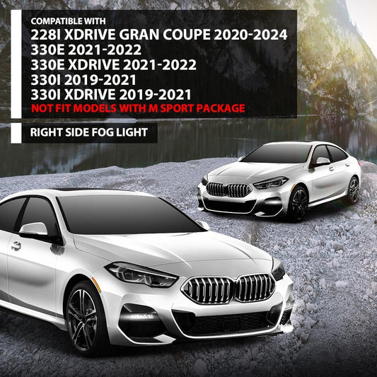 G-PLUS Fog Light Assembly Right Side Compatible with BMW 228i xDrive Gran Coupe / 330e / 330e xDrive / 330i / 330i xDrive 2019-2024,Not Fit Models With M Sport Package BM2593158,63177433788 White