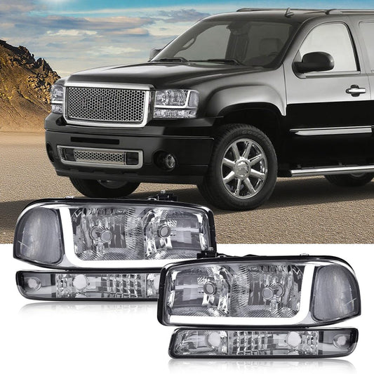 G-PLUS LED Headlights Assembly HEADLIGHTS | Fit GMC Sierra 1500HD 2500HD 3500 1999-2007/HEADLIGHTS | Fit GMC Yukon XL 1500 2500 1999-2006,Headlamps Smoky Lens Chrome Housing Clear Reflector,faros delanteros