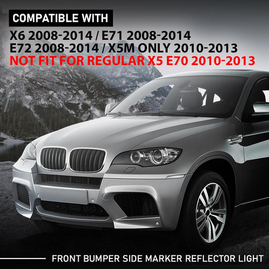 G-PLUS Pair Front Bumper Reflector Side Marker Lights, Compatible with BMW X6 E71 E72 2008-2014/ BMW X5M Only 2010-2013, LH Driver & RH Passenger Side 2PCS, White Lens, 63147187088, 63147187087