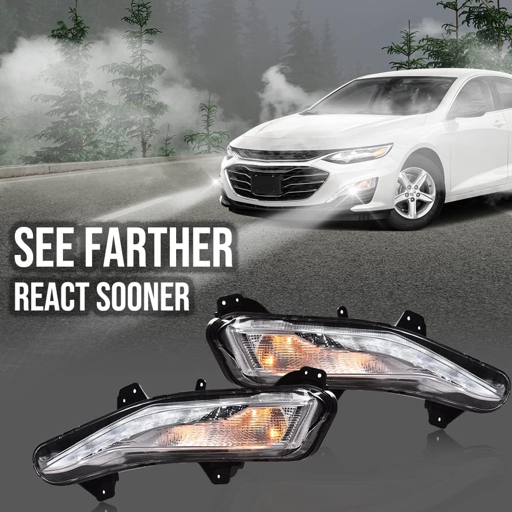 G-PLUS Front Bumper Turn Signal Lights LED DRL Fog Lamps Compatible with Chevy Malibu 2019 2020 2021 2022 84575553 84575552 Right Passenger Side Fog Lamp Bumper Turn Signal Light