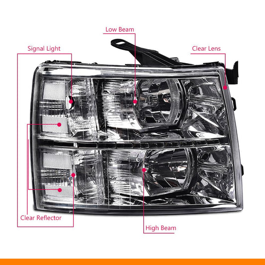 G-PLUS LED DRL Headlights, Compatible with Chevy Silverado 1500 2007-2013/HEADLIGHTS | Fit Chevy Silverado 2500 3500 & HD 2007-2014 Bumper Headlamps, Clear Lens Chrome Housing Clear Reflector,faros delanteros