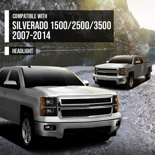 G-PLUS LED DRL Headlights, HEADLIGHTS | Fit Chevy Silverado 2007-2013/HEADLIGHTS | Fit Chevy Silverado 2500 HD 3500 HD 2007-2014,NOT Fit 07 Old Body Classic Headlamps, Clear Lens Black Housing Amber Reflector,faros delanteros