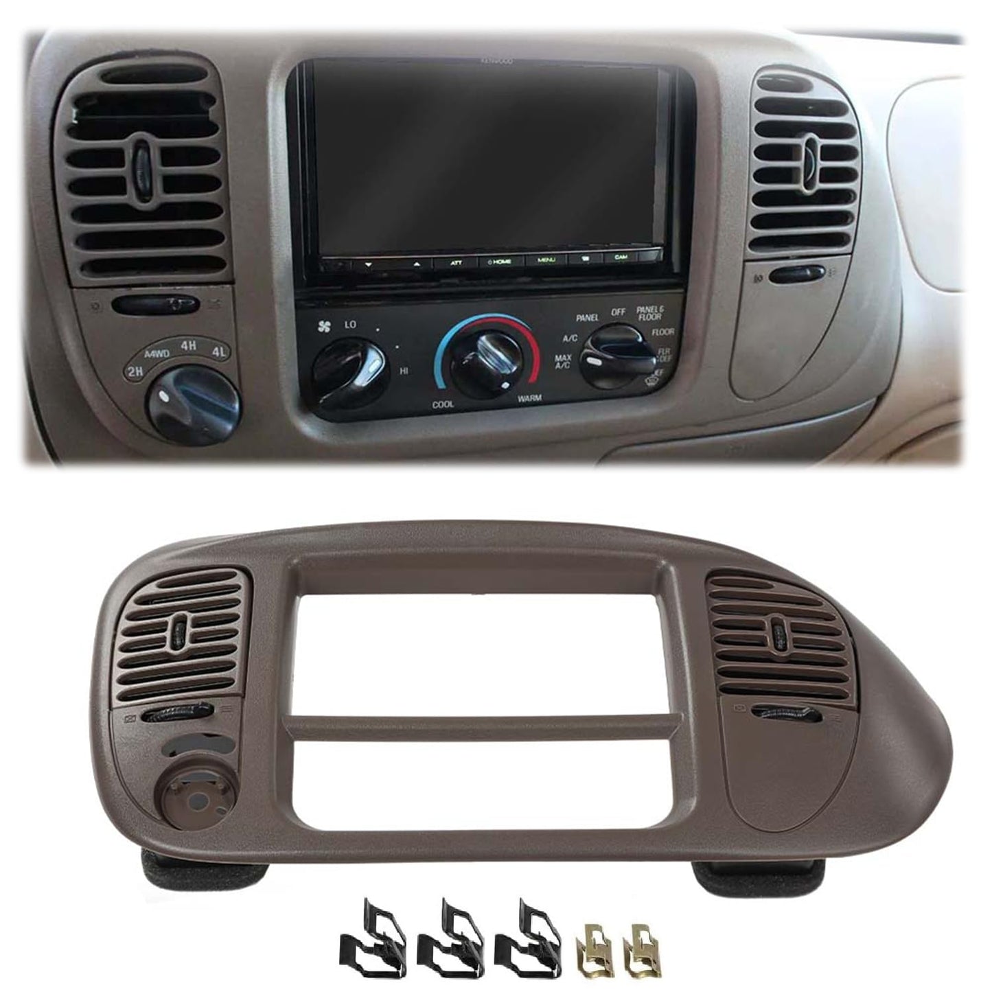 G-PLUS 1Set Center Dash Radio Surround Bezel Trim Panel Compatible with 2000-2003 Ford F150/2000-2002 Ford Expedition Brown Dashboard Cover