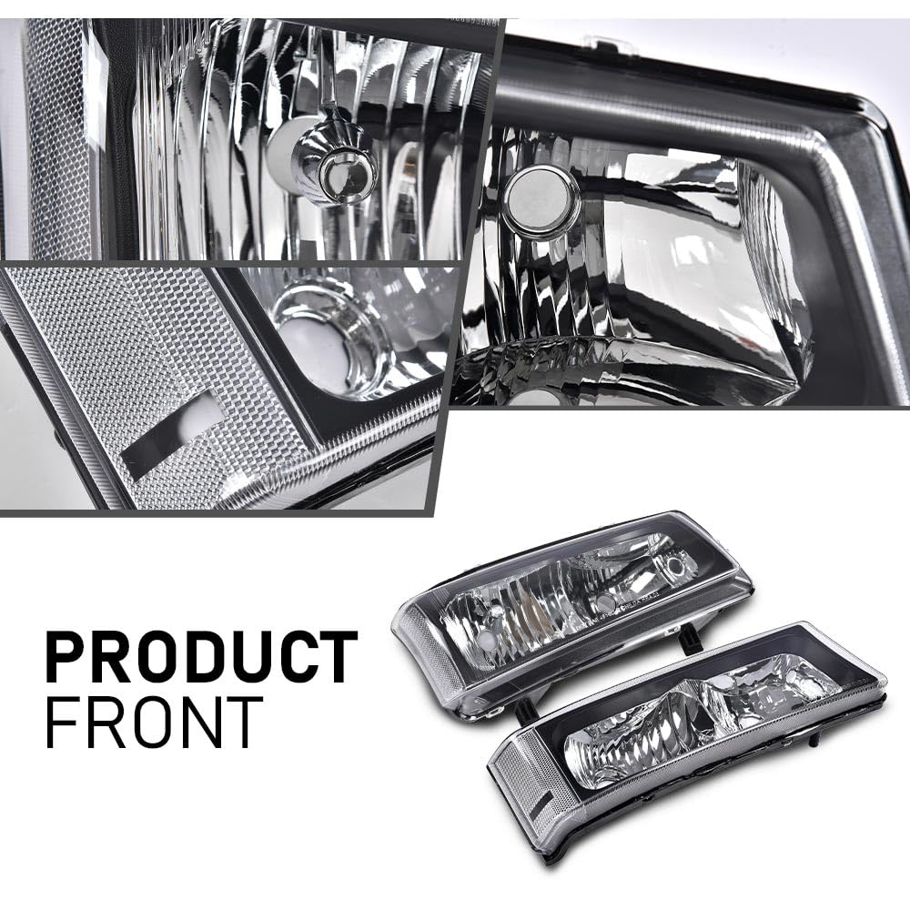 G-PLUS Headlights Assembly, Compatible with 2003 2004 2005 2006 Chevy Avalanche 1500 2500 Bumper Headlamps, Clear Lens Black Housing Clear Reflector,faros delanteros