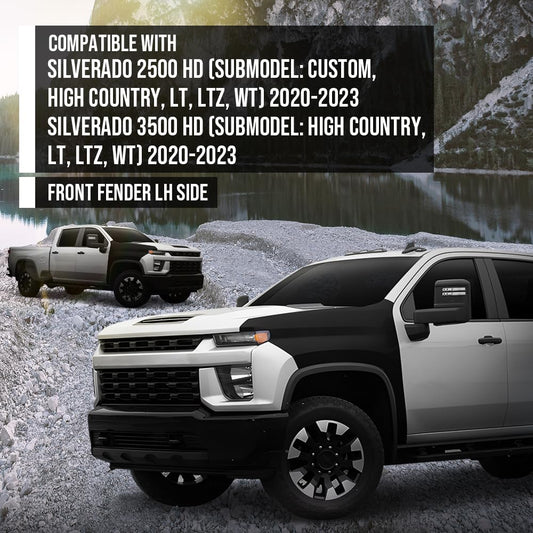 G-PLUS Front Driver Left Side Fender Compatible with Chevy Silverado 2500 HD 3500 HD 2020-2023 84581166, GM1240424 Black
