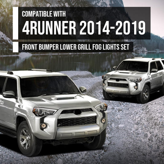 G-PLUS Front Bumper Lower Grill Fog Lights Set Compatible with Toyota 4Runner TRD / SR5 2014-2019 TO1039173, TO1036148 Black