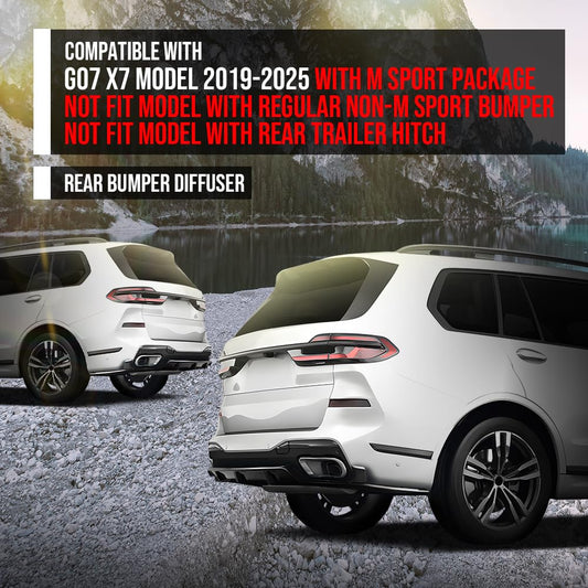 G-PLUS Rear Diffuser Compatible with BMW G07 X7 Model 2019-2025 with M Sport Package Not Fit Model with Regular Non-M Sport Bumper Rear Bumper Diffuser Kit Glossy Black