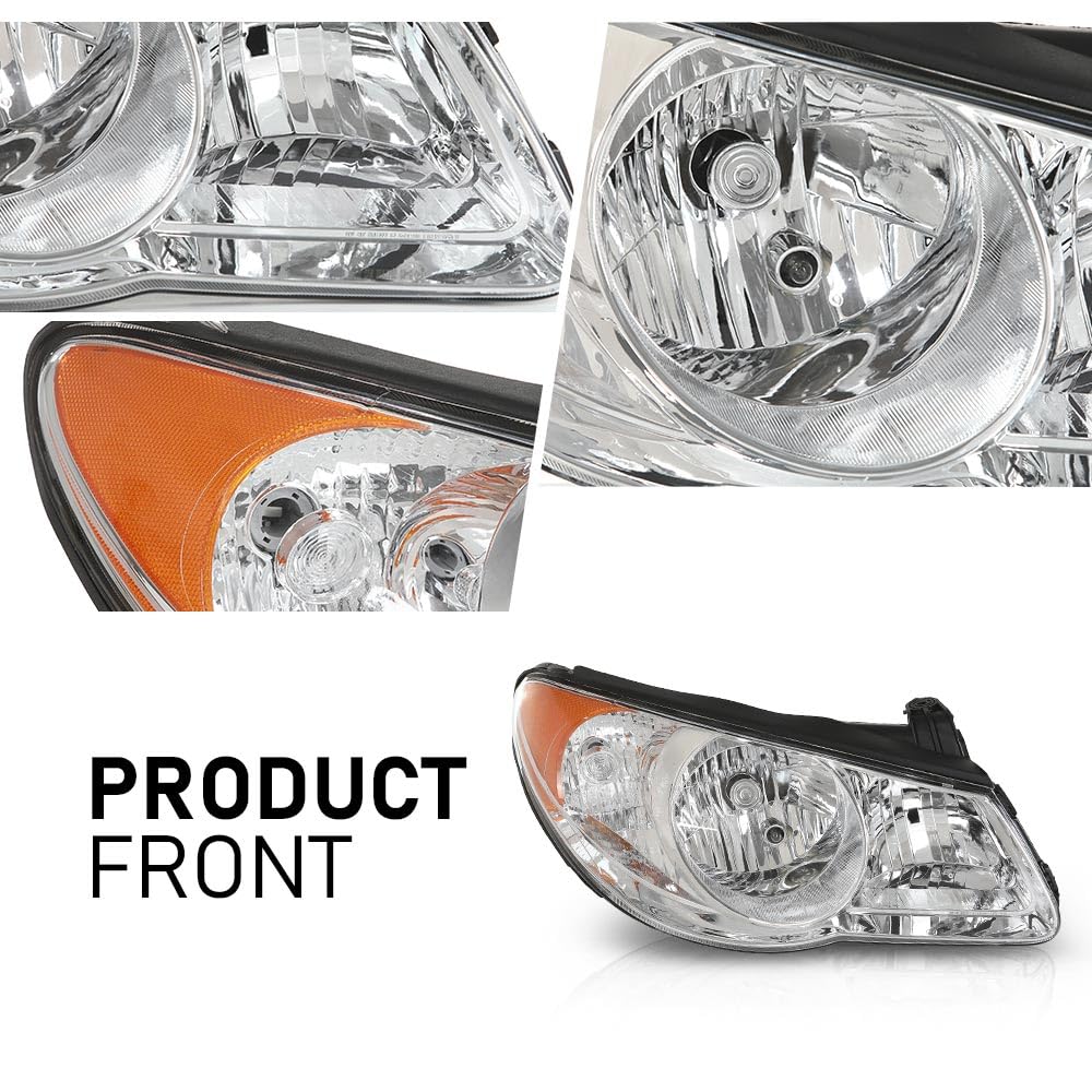 G-PLUS Headlights Assembly,Compatible with Hyundai Elantra 2007-2010 Bumper Headlamps w/o Bulb,Left & Right faros delanteros Clear Lens Chrome Housing Amber Reflector