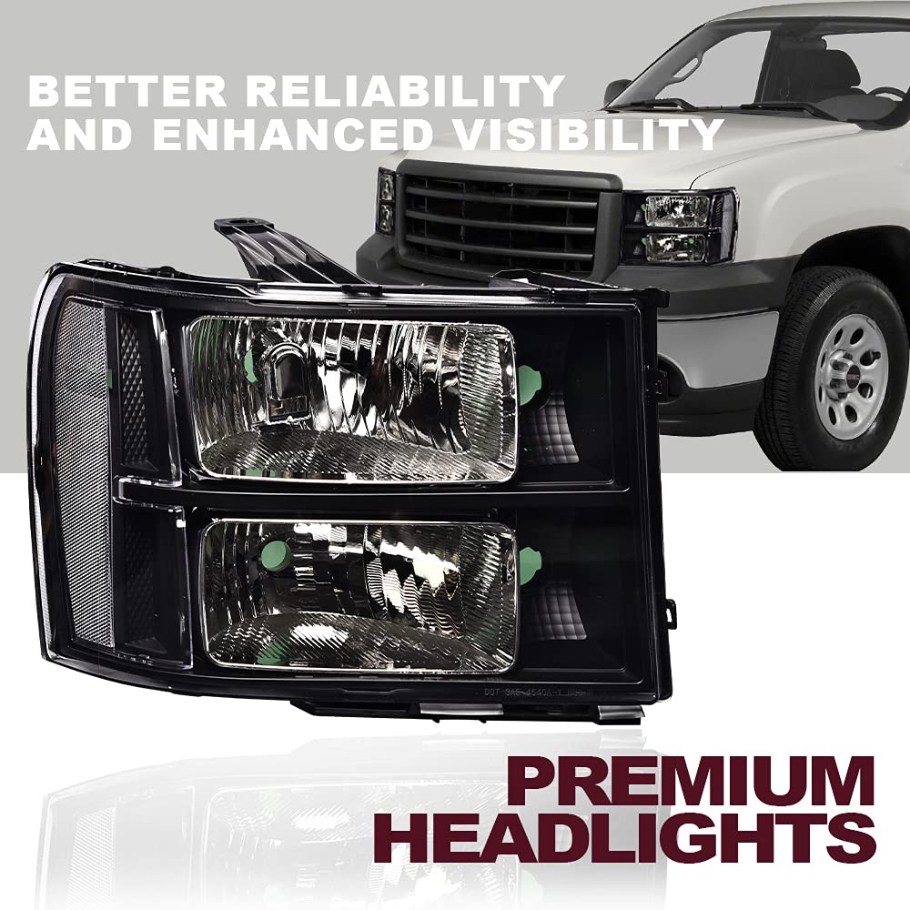 G-PLUS Headlights Assembly Compatible with GMC Sierra 1500 2007-2013 /Fit for GMC Sierra 2500HD 3500HD 2007-2014 Headlamps Left & Right Clear Lens Black Housing Clear Reflector,faros delanteros