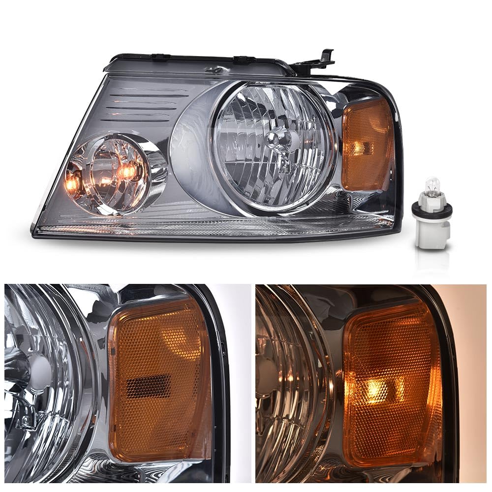 G-PLUS Headlights Assembly, Fit 2004-2008 Ford F150/2006-2008 Lincoln Mark Lt(NOT Fit 2004 F150 Heritage/Flareside Beds),Headlamps Smoky lens Chrome Housing Amber Reflector, faros delanteros