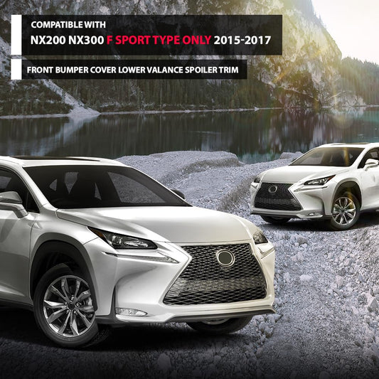 G-PLUS Front Bumper Valance Spoiler Trim Compatible with Lexus NX200 NX300 2015-2017 Chrome Black Front View