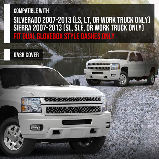 G-PLUS TPE Dash Cover Dashboard Compatible with Chevy Silverado GMC Sierra 2007-2013 Fit Dual Glovebox Style Dashes Gray