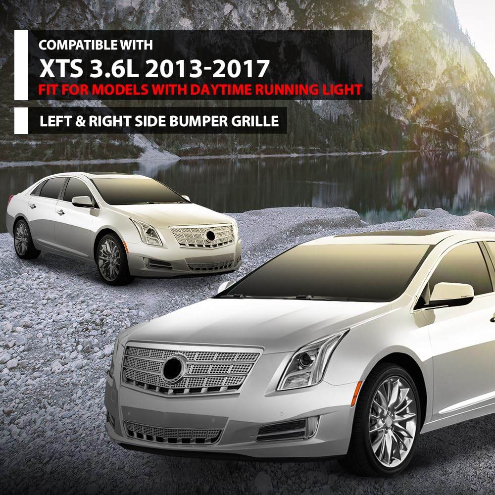 G-PLUS Bumper Grille Fog Light Cover Left & Right Side Compatible with Cadillac XTS 3.6L 2013-2017,Fit Models With Daytime Running Light 20901633, 20901632, GM1039149, GM1038149 Chrome Black