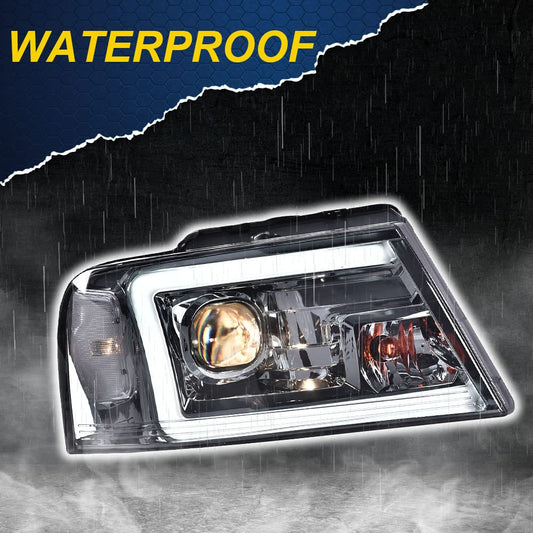 G-PLUS LED DRL Headlights, Compatible with 2004-2008 Ford F150/ 2006-2008 Lincoln Mark Lt(NOT Compatible with 2004 F150 Heritage/Flareside Beds Models), Smoky Lens Chrome Housing Clear Reflector