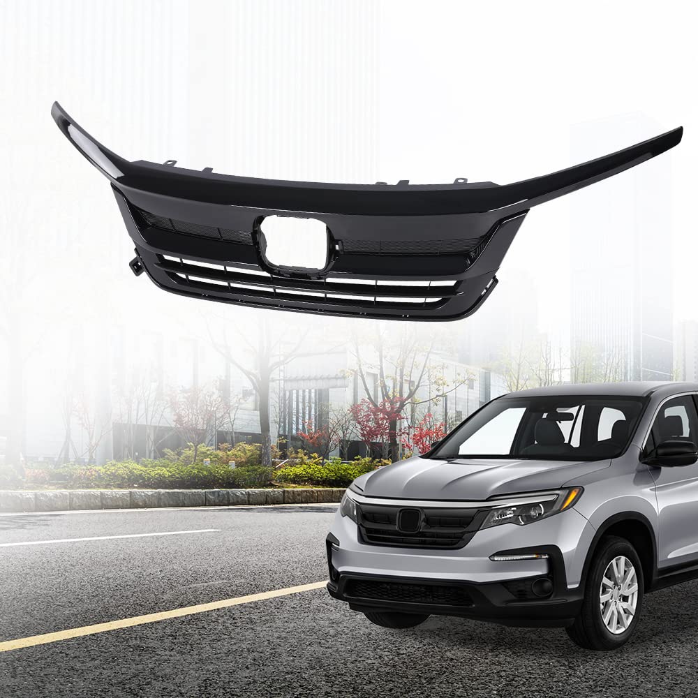 G-PLUS Front Bumper Grill W/Gloss Black Trim Compatible with Honda Pilot Upper Grille Assembly 2019 2020 2021 HO1210158, 71150TG7A50