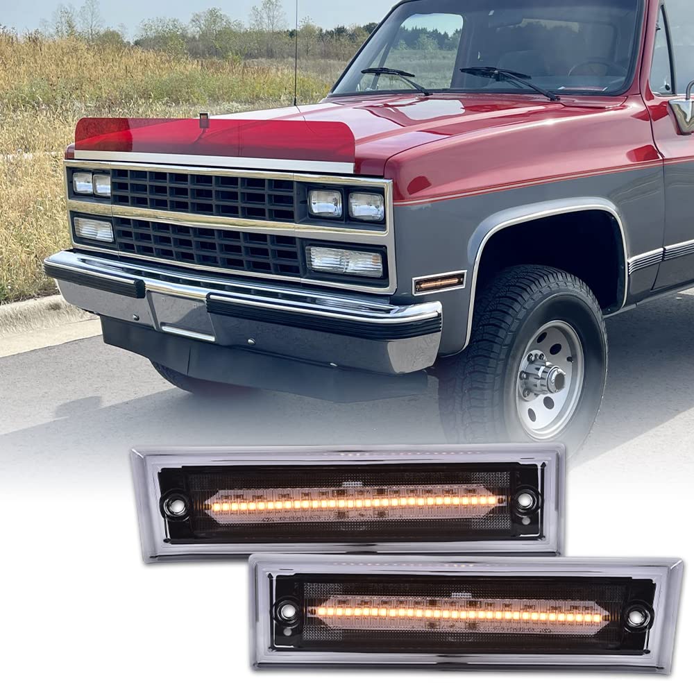G-PLUS LED Smoke Lens Amber Front Side Marker Light Lamp Compatible with Chevy C10 C20 C30 GMC 1981-1991 GM2550115, GM2551107
