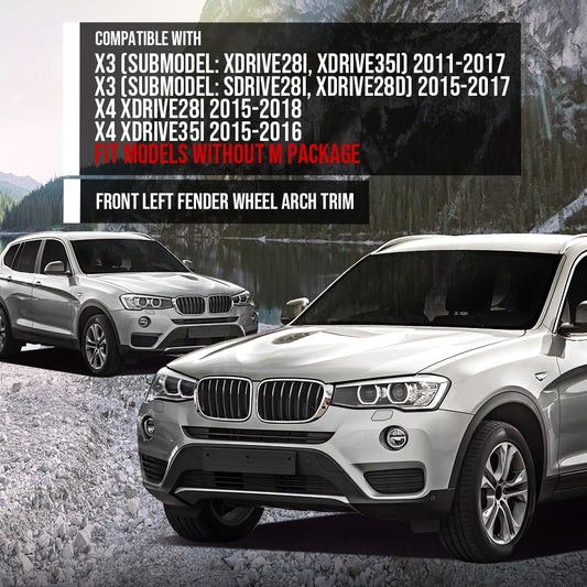 G-PLUS Front Left LH Fender Flare Wheel Opening Molding Compatible with BMW X3 2011-2017 Fit BMW X4 xDrive28i 2015-2018 / xDrive35i 2015-2016 51777210081, BM1290108 Black
