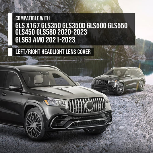 G-PLUS Headlight Lens Cover Compatible with Benz GLS X167 GLS350 GLS350d GLS500 GLS550 GLS450 GLS580 2020-2023 Fit Benz GLS63 AMG 2021-2023 Left & Right Front Headlamp Lens Cover Clear