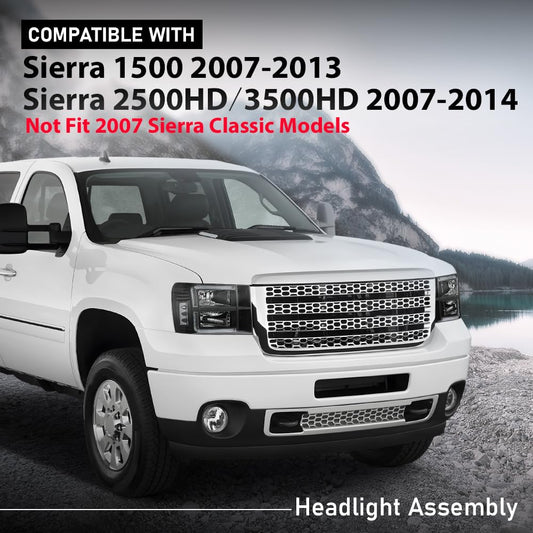 G-PLUS LED Headlights Assembly Front Headlamps Left+Right HEADLIGHTS | Fit GMC Sierra 1500 2007-2013, HEADLIGHTS | Fit GMC Sierra 2500HD 3500HD 2007-2014 Clear Lens Black Housing Clear Reflector 22853029,faros delanteros