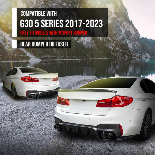 G-PLUS Rear Diffuser Compatible with BMW G30 5 Series 2017 2018 2019 2020 2021 2022 2023 Only Fit Models with M Sport Bumper Carbon Fiber Black