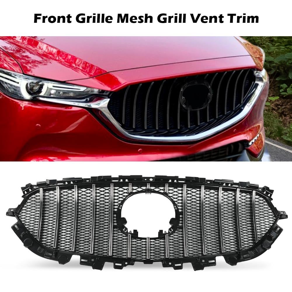 G-PLUS Front Upper Grille Grill Vent Trim Bar Compatible with Mazda CX-5 CX5 2017 2018 2019 2020 2021 ABS Black Mesh
