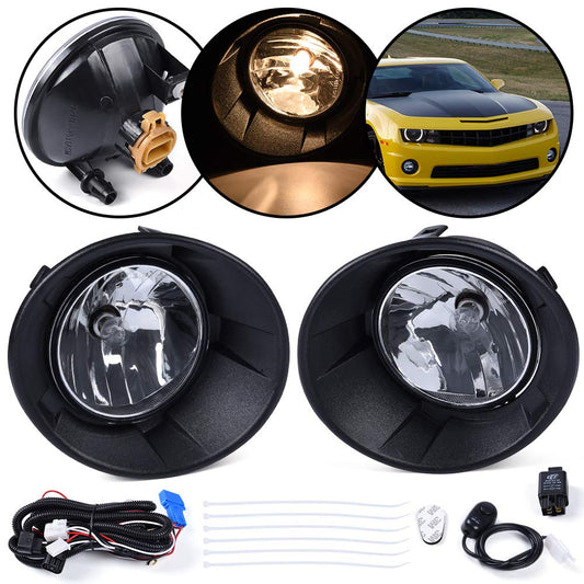 G-PLUS Front Bumper Fog Light Kit Compatible With 2010-2013 Chevy Camaro(NOT Fit For ZL1 Models or RS (RALLY SPORT) Models),Driving Fog Lamps Wiring & Switch Kit (Clear Lens)
