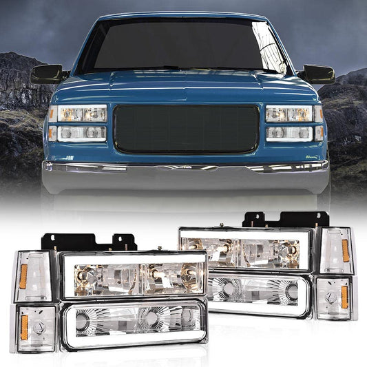 G-PLUS LED Halogen Headlights Assembly HEADLIGHTS | Fit GMC C1500 K1500 Yukon 94-99/HEADLIGHTS | Fit GMC C2500 C3500 K2500 K3500 Suburban 94-00 Driver & Passenger Side Bumper Lamp Headlamps,faros delanteros